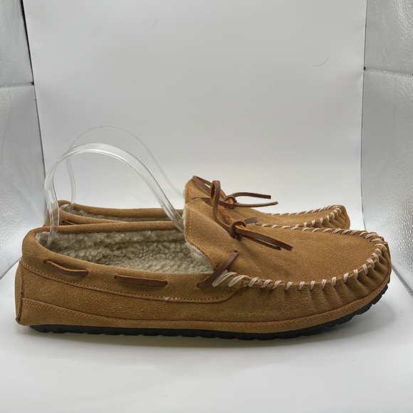 Minnetonka Other - Minnetonka Casey Slip On Shoes Moccasins Slippers Brown Leather Faux Fur Mens 12